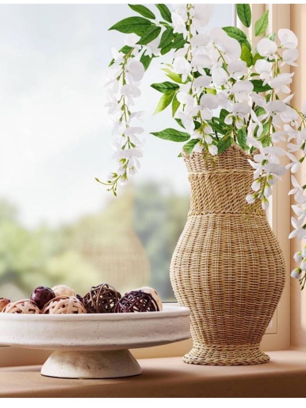 NWT Threshold Woven Rattan Vase with glass insert